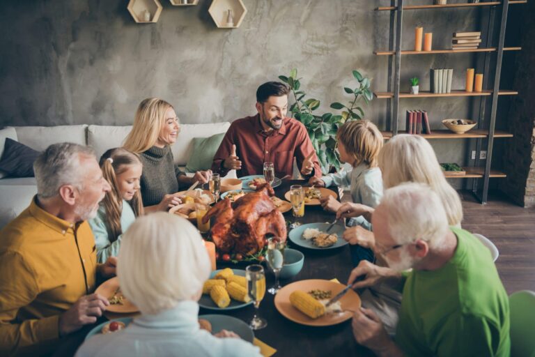Family enjoying a big holiday meal.